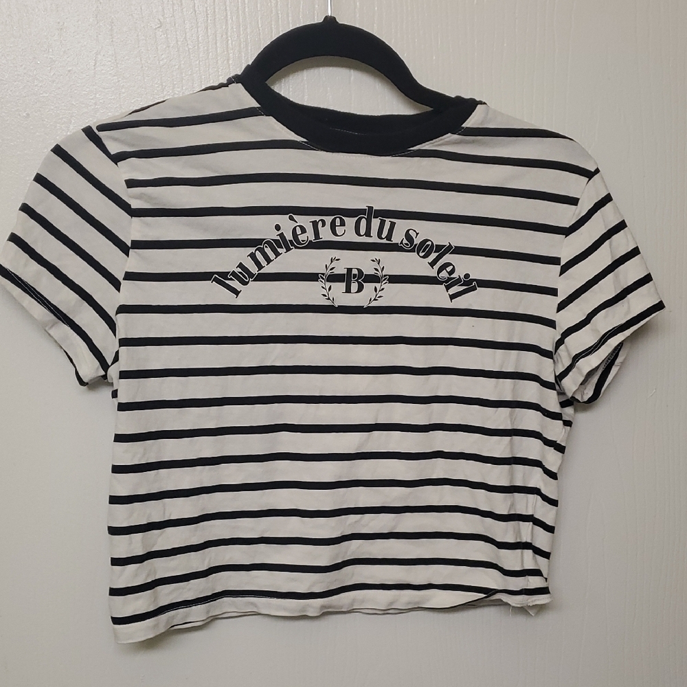 H&M Black and White Striped Crop Top